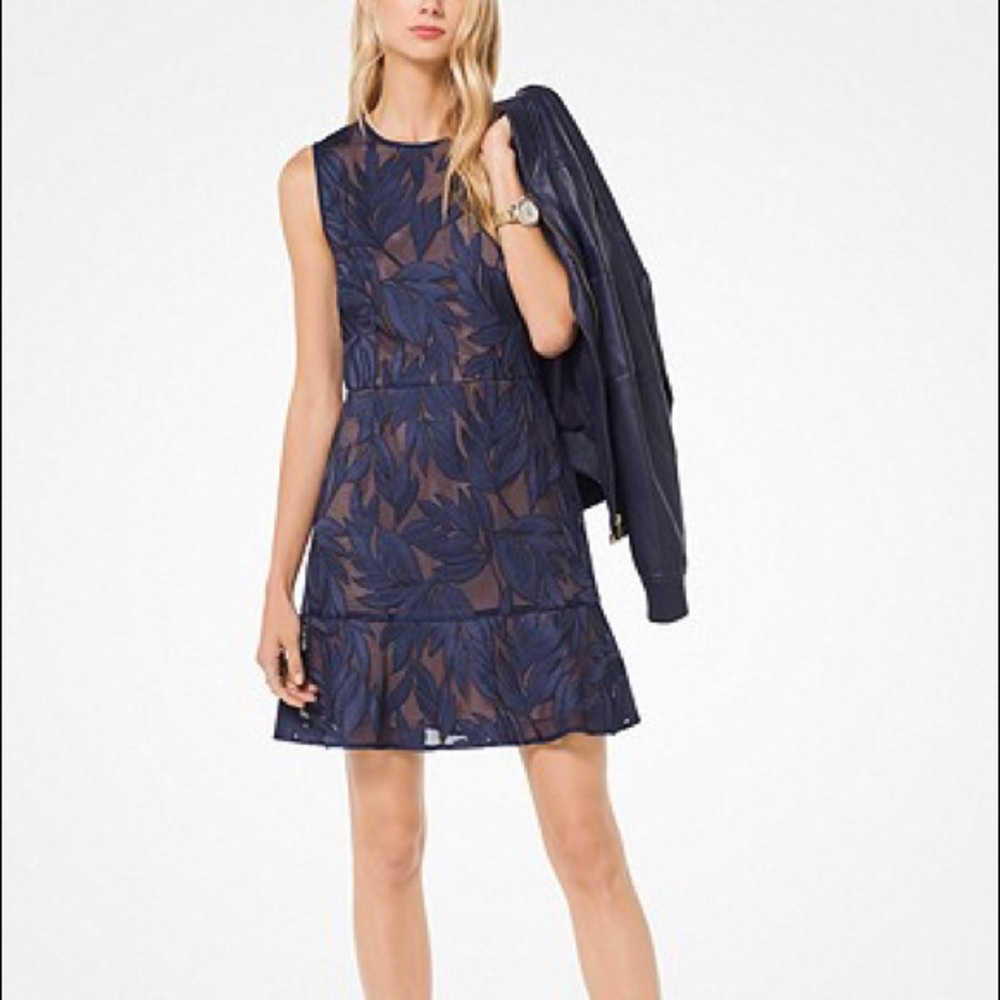 Michael Kors Palm Appliqué Mesh Dress